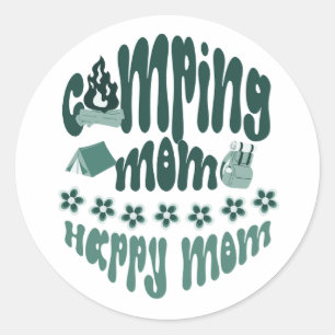 Sticker Rond Camping maman - maman heureuse, mignonne maman cam