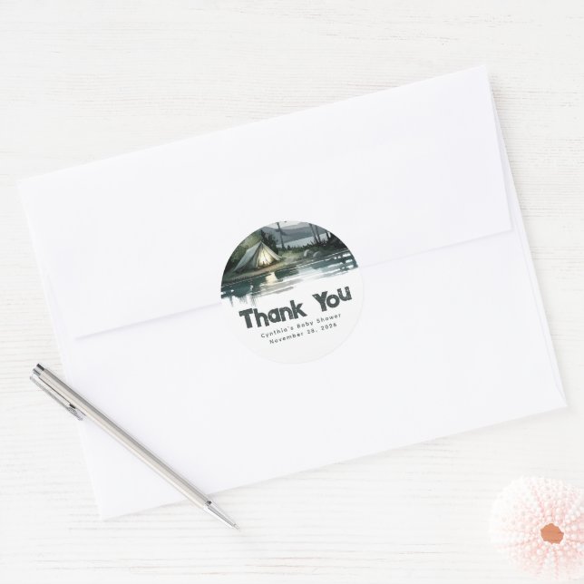 Sticker Rond Camping Tente Wild Nature Scène Merci mignon (Enveloppe)
