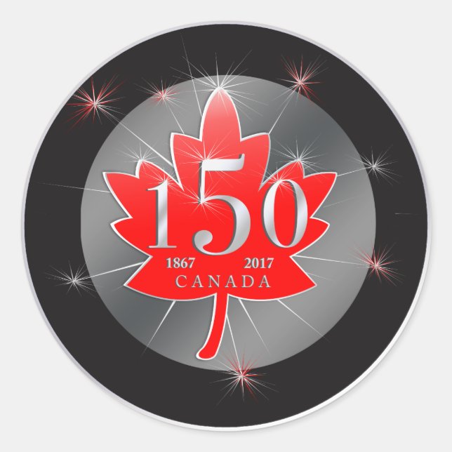 Sticker Rond Canada 150 Fête de l'anniversaire Feuille d'érable (Devant)