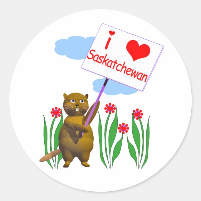 Sticker Rond Canadian Beaver Loves Saskatchewan (Devant)