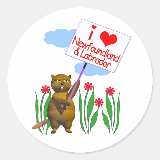 Sticker Rond Canadian Beaver Loves Terre-Neuve, Labrador (Devant)