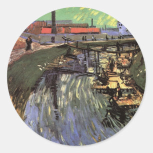 Sticker Rond Canal avec femmes Laver par Vincent van Gogh