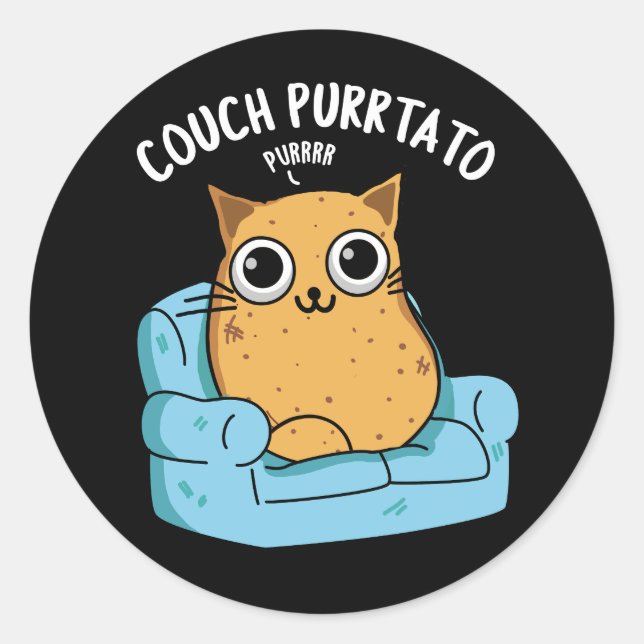 Sticker Rond Canapé Purtato Funny Potato Pun Dark BG (Devant)