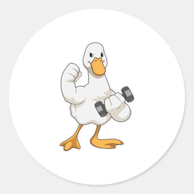 Sticker Rond Canard à Bodybuilding avec Dumbbell (Devant)