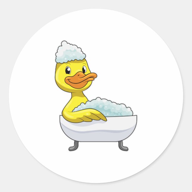 Sticker Rond Canard à la baignade avec baignoire et mousse (Devant)
