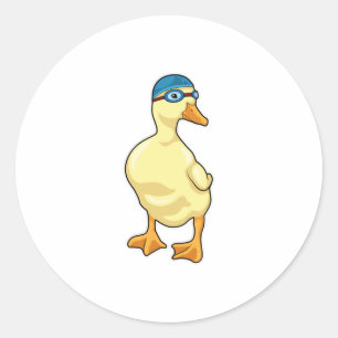 Sticker Rond Canard à nager avec lunettes de natation