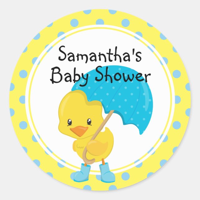 Sticker Rond Canard avec Baby shower parapluie (Devant)