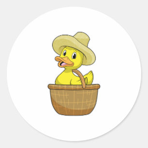Sticker Rond Canard comme fermier avec panier