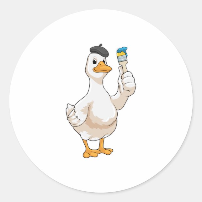 Sticker Rond Canard comme peintre avec pinceau (Devant)