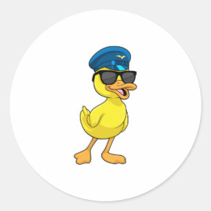 Sticker Rond Canard comme pilote avec casquette pilote