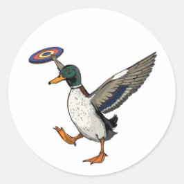 Sticker Rond Canard de Disc Golfing Drôle d'Oiseau
