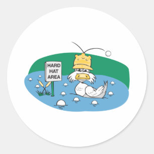 Sticker Rond canard drôle avec casque évitant les ballons de go