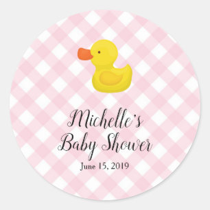Sticker Rond Canard en caoutchouc à carreaux roses Baby Shower