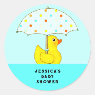 Sticker Rond Canard en caoutchouc baby shower avec parapluie