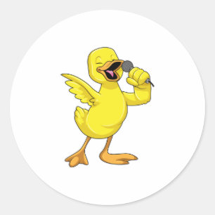Sticker Rond Canard en chanteur avec microphone