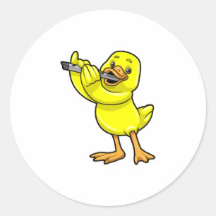 Sticker Rond Canard en musique avec Flûte