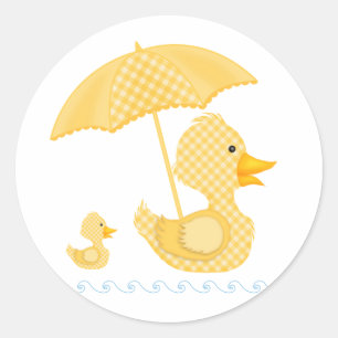 Sticker Rond Canard En vichy jaune, Baby shower