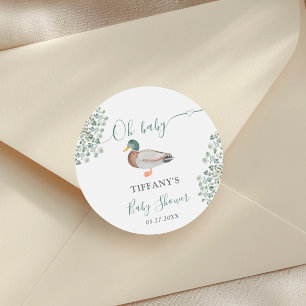 Sticker Rond Canard Genre vert Neutre Baby shower Favoriser