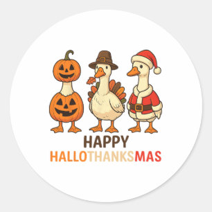 Sticker Rond Canard Halloween Et Joyeux Noël Joyeux Hallothan