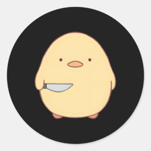 Sticker Rond Canard Kawaii Stabby Avec Couteau
