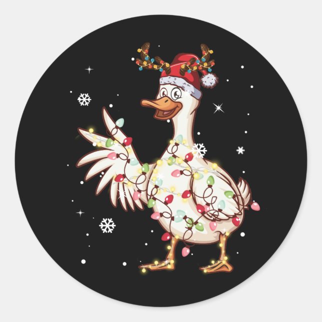 Sticker Rond Canard Noël Arbre de rennes lumières de Noël (Devant)