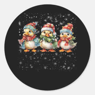 Sticker Rond Canard Santa Hat Feux de Noël Oie Silencieuse Joye