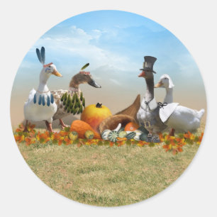 Sticker Rond Canards d'action de grâce - Pèlerins et Indiens