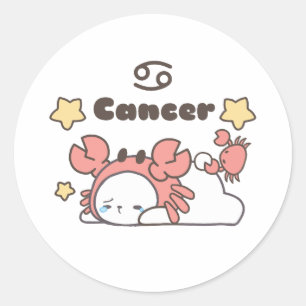Sticker Rond Cancer Charme zodiaque - Lapin appétissant au crab