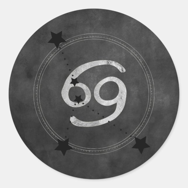 Sticker Rond Cancer Crabe constellation de zodiaque noir argent (Devant)
