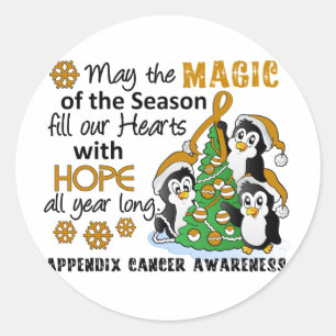 Sticker Rond Cancer d'annexe de pingouins de Noël