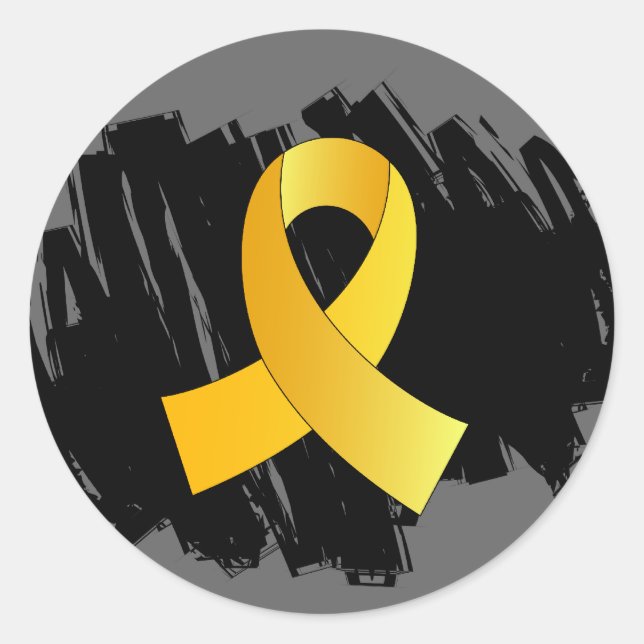 Sticker Rond Cancer de l'Enfance Ruban d'or avec scintille (Devant)