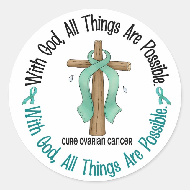 Sticker Rond Cancer de l'ovaire avec DIEU CROSS 1 (Devant)