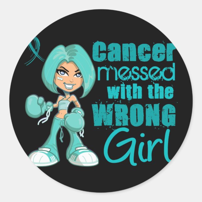 Sticker Rond Cancer De L'Ovarien Messagé Avec Une Fille Mauvais (Devant)