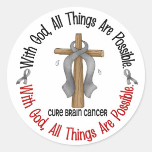 Sticker Rond Cancer du cerveau AVEC la CROIX 1 d'un DIEU