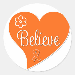 Sticker Rond Cancer du rein Croire Orange Coeur