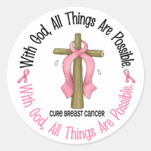 Sticker Rond Cancer du sein avec la CROIX DIEU 1