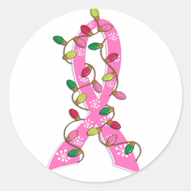 Sticker Rond Cancer du sein - Éclairage de Noël Ruban (Devant)