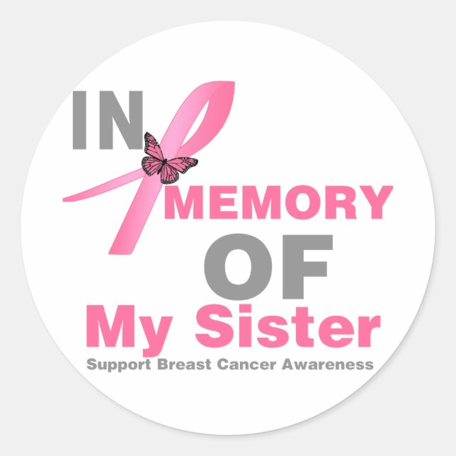 Sticker Rond Cancer du sein en mémoire de ma soeur (Devant)