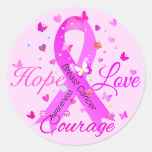 Sticker Rond Cancer du sein Hope Love Courage