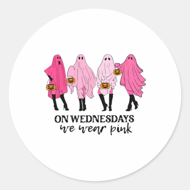 Sticker Rond Cancer Du Sein Mercredi Nous Portons Rose (Devant)