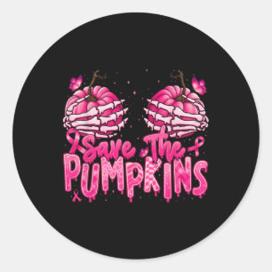 Sticker Rond Cancer Du Sein Sauvez Le Ruban Rose Citrouille Chu