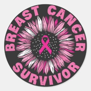 Sticker Rond Cancer du sein Survivant Pink Ribbon Tournesol
