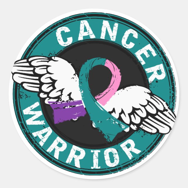 Sticker Rond Cancer du thyroïde 14C du guerrier (Devant)