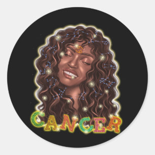 Sticker Rond Cancer Girl Zodiac Signes Femme noire Juin Juillet