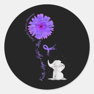 Sticker Rond Cancer Lutte Soutien Ribbon Violet Pancréatique Ca