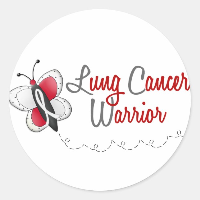 Sticker Rond Cancer pulmonaire Papillon 2 guerrier (Devant)