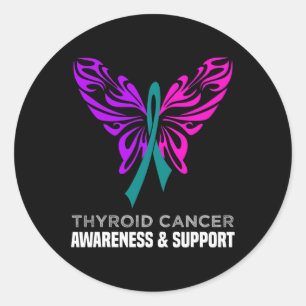 Sticker Rond Cancer Sensibilisation Papillon bleu Turquoise ros