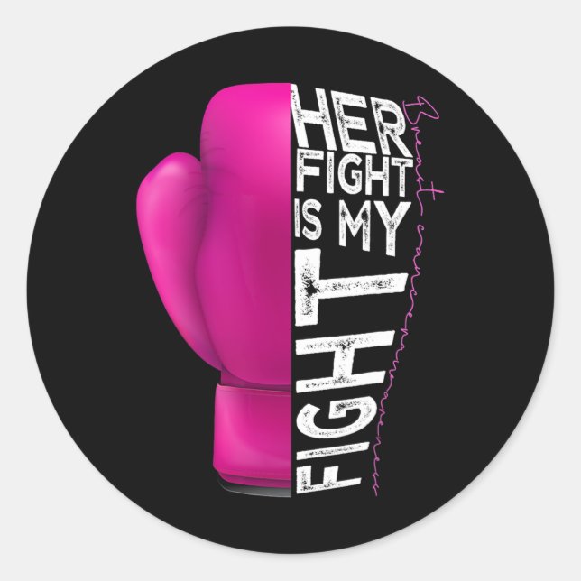Sticker Rond Cancer Son Combat Est Mon Combat Pink Boxe Glove (Devant)