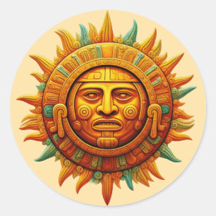 Sticker Rond Cancun Masque Maya Mexique Voyage