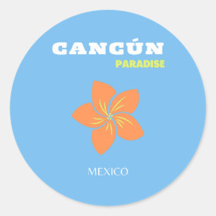 Sticker Rond Cancun, Mexique, Art Tropical, Art Voyage, Preppy